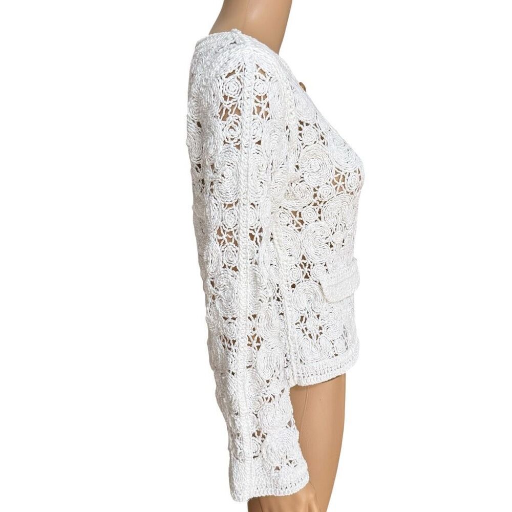 White cotton Crochet Button Cardigan flare sleeve size S? - Picture 4 of 8